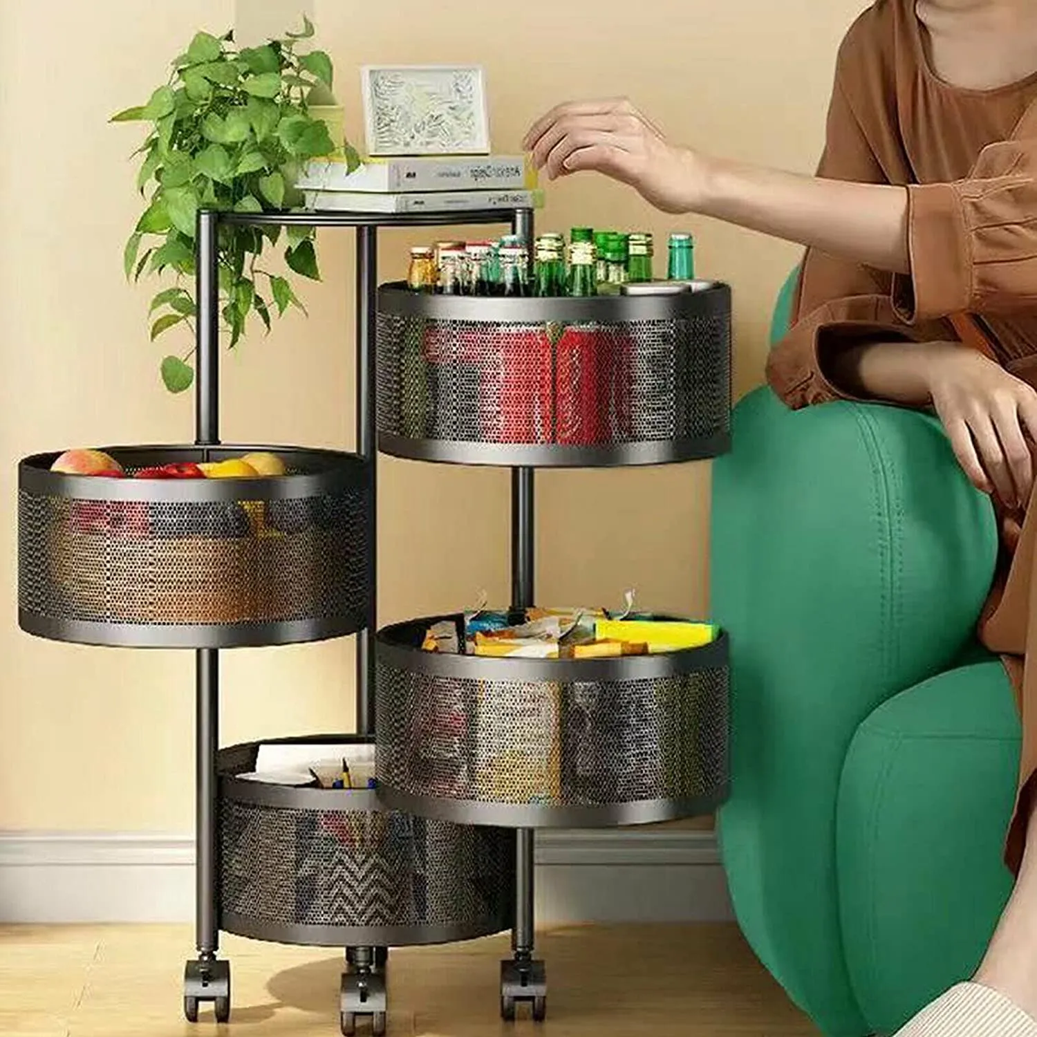 4 Tier Round Rotating Storage Trolley