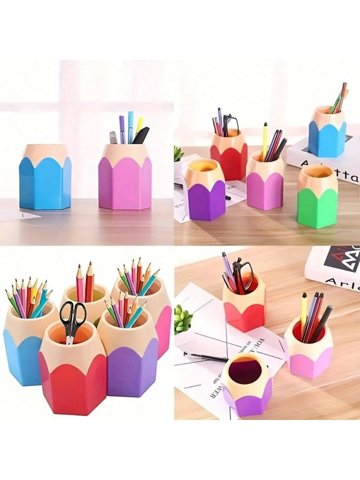 5pcs Vibrant Pencil-Shaped Desk Organizers - Space-Saving, Cute Cartoon Design - Ideal For School, Home Office, Classroom Decor