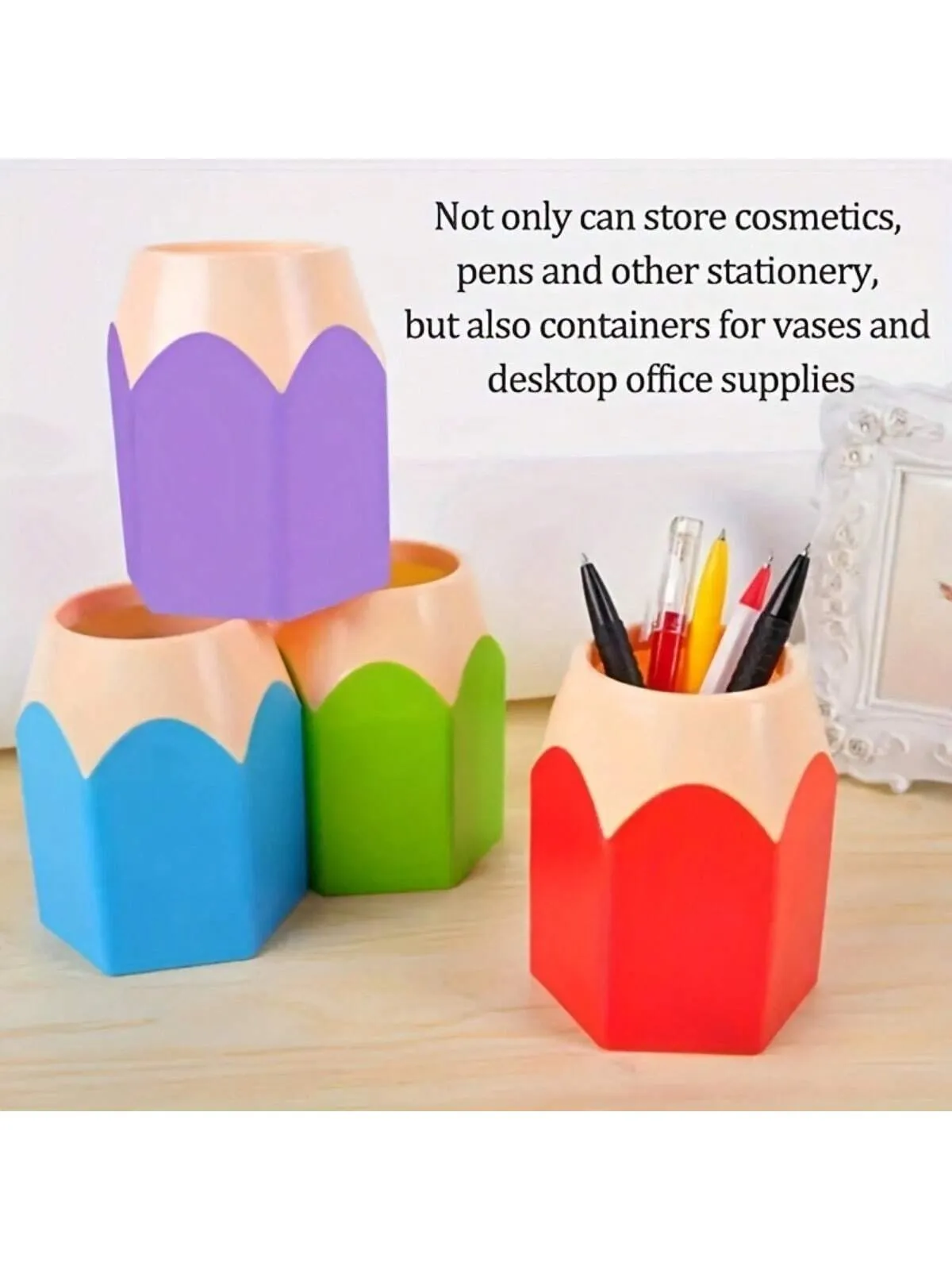 5pcs Vibrant Pencil-Shaped Desk Organizers - Space-Saving, Cute Cartoon Design - Ideal For School, Home Office, Classroom Decor