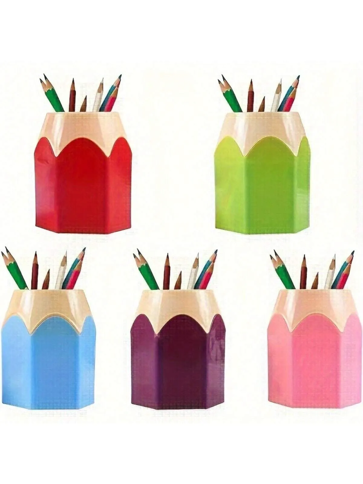 5pcs Vibrant Pencil-Shaped Desk Organizers - Space-Saving, Cute Cartoon Design - Ideal For School, Home Office, Classroom Decor