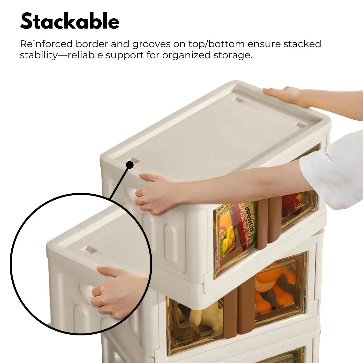 72L Dual-Access Foldable Storage Organizers, Off White, GOMINIMO