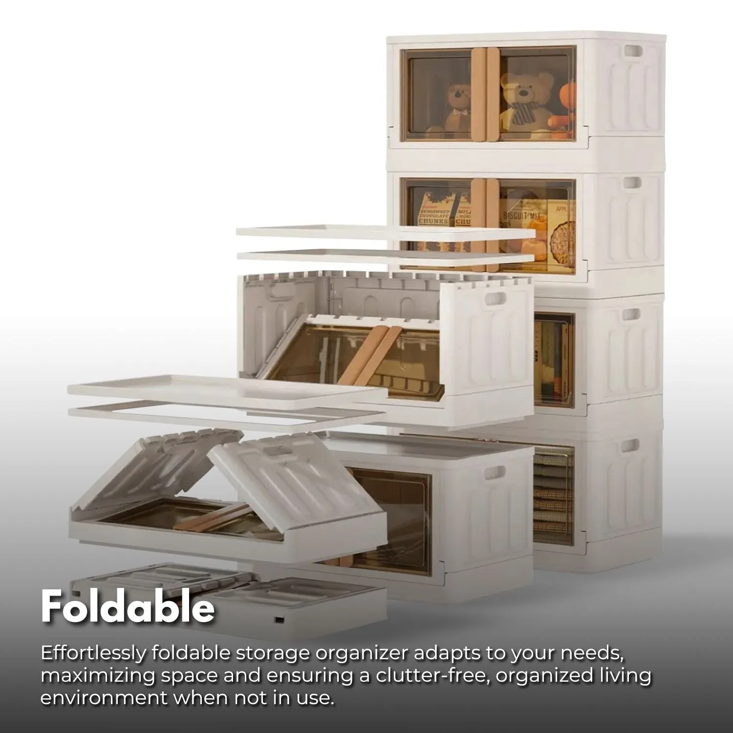 72L Dual-Access Foldable Storage Organizers, Off White, GOMINIMO