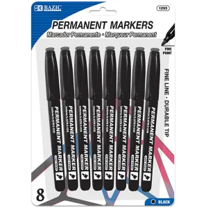 Bazic Fine Tip Black Permanent Markers with Pocket Clip Pack of 8