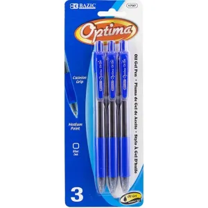 Bazic Optima Blue Oil-Gel Ink Retractable Pen with Grip Pack of 3