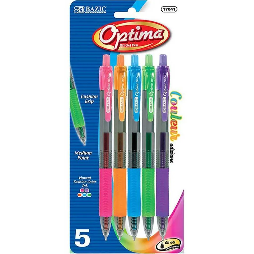 Bazic Optima Oil-Gel Ink Retractable Pen 5 Color