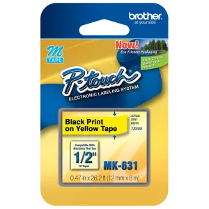 Brother 1/2" Black on Yellow Tape - MK631