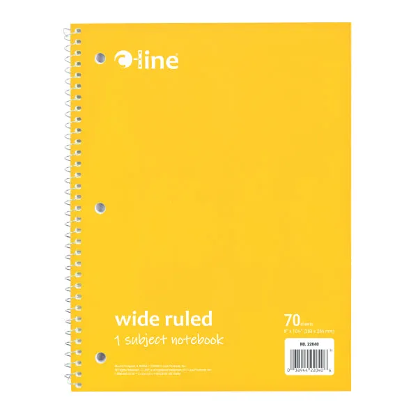 C-Line 1-Subject Notebook, Wide Ruled, Yellow, 70 Pages (CLI22040)