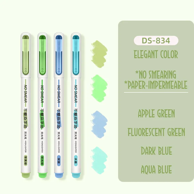 Dianshi NO SMEAR MACARON Color  Highlighter Set Refillable Highlighter Set Eco-Conscious Seven Series 4 Pen Set | Ds-834