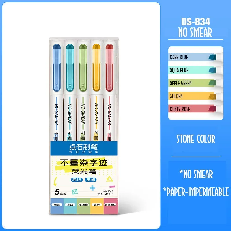 Dianshi NO SMEAR MACARON Color  Highlighter Set Refillable Highlighter Set Eco-Conscious Seven Series 4 Pen Set | Ds-834