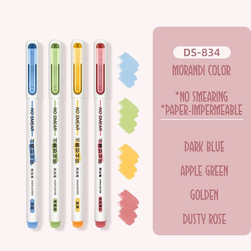 Dianshi NO SMEAR MACARON Color  Highlighter Set Refillable Highlighter Set Eco-Conscious Seven Series 4 Pen Set | Ds-834