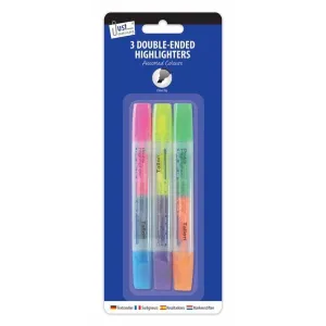 Double Ended Highlighters - 3 Pack Bright Assorted Colours Office School Supplies Stationery