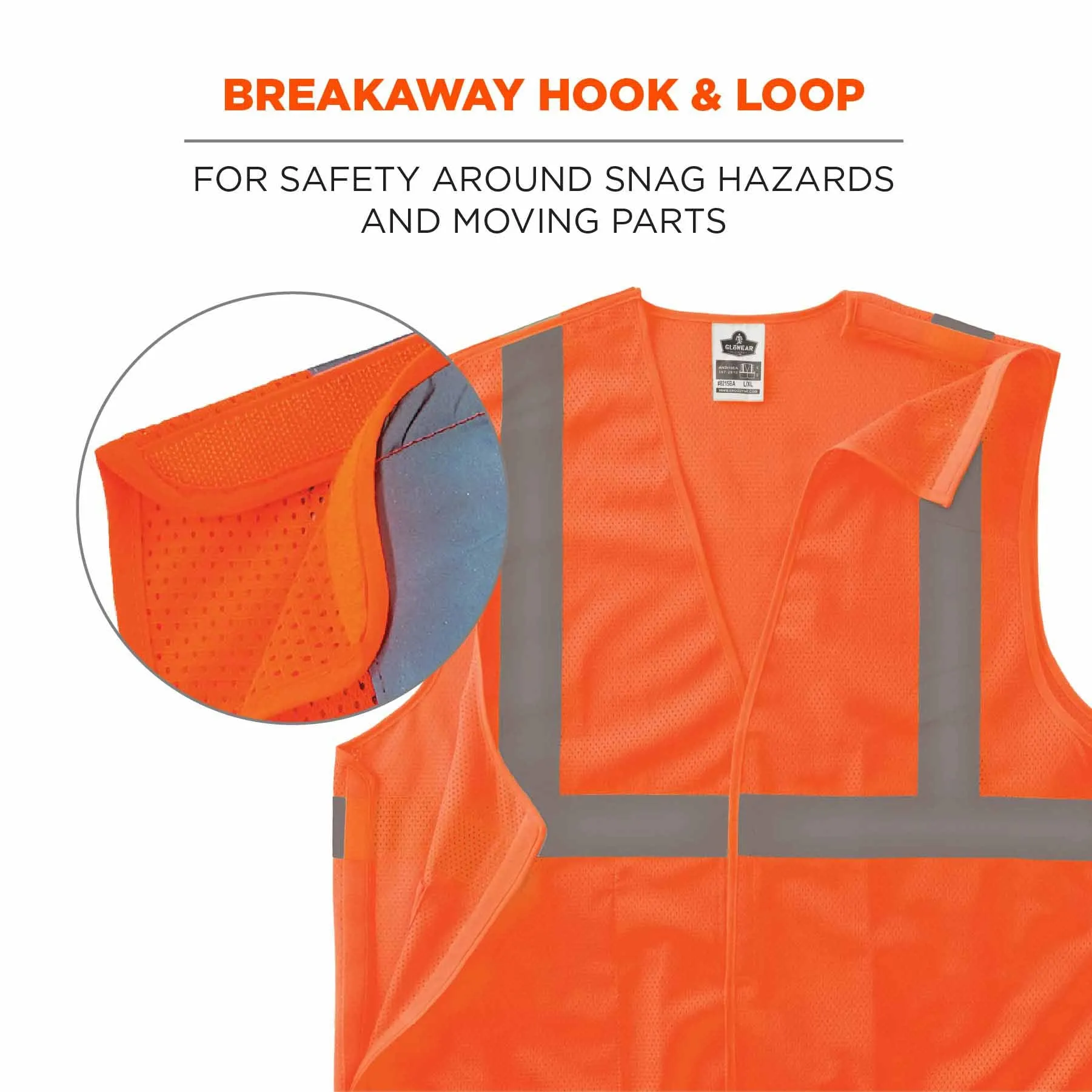 Ergodyne 24551 8215BA-S XS Orange Class 2 Economy Breakaway Mesh Vest - Single Size