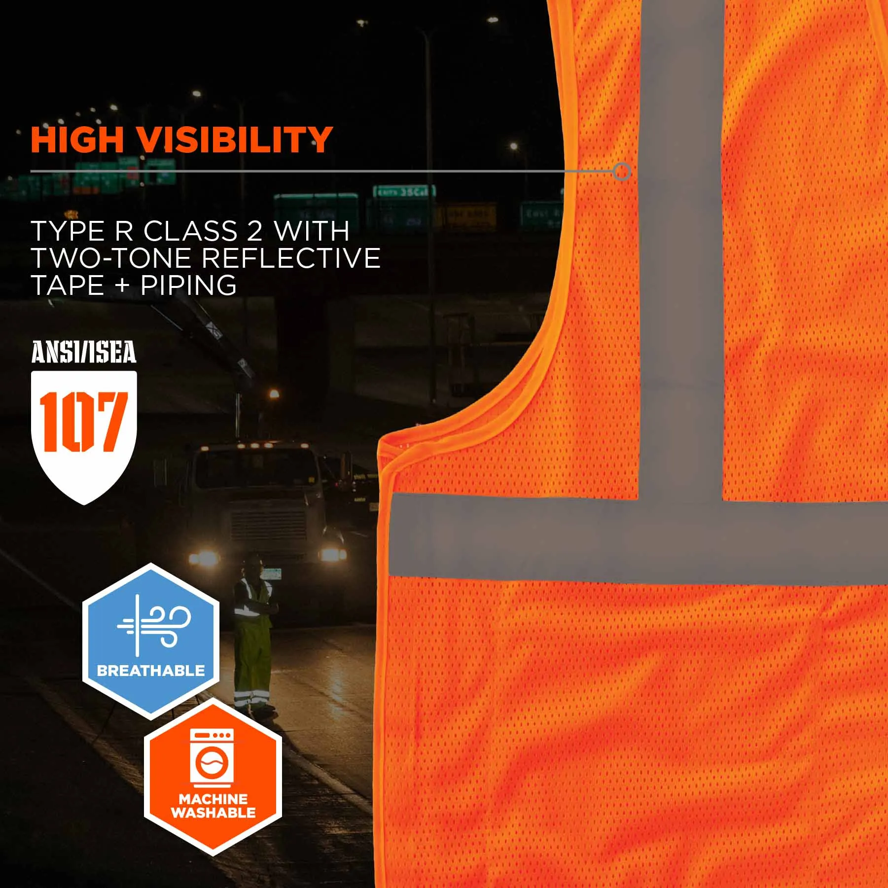 Ergodyne 24551 8215BA-S XS Orange Class 2 Economy Breakaway Mesh Vest - Single Size