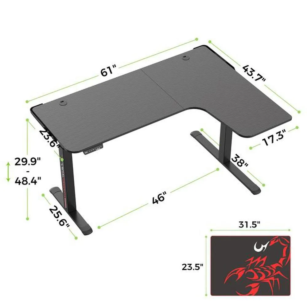 Eureka Ergonomic Standing Desk 61", Electric Height Adjustable L shaped Corner Desk Home, ERK-EGD-L60R-B-US.ERK-EGD-L60L-B-US