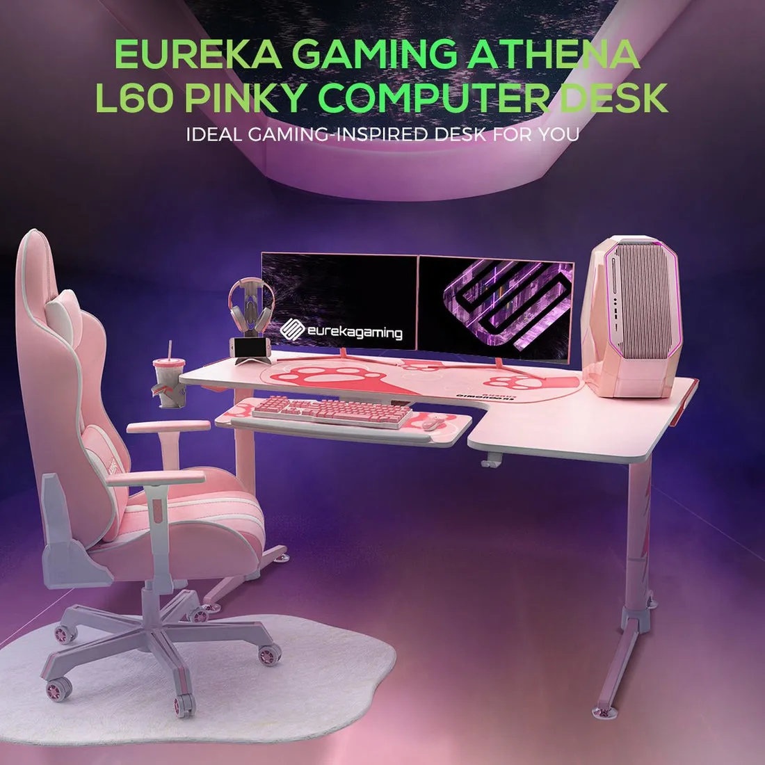 Eureka Gaming Athena L60 Computer Desk, ERK-L60R-B-V2