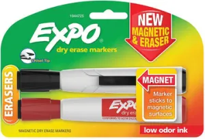 EXPO DRY ERASE MARKERS WITH ERASER- CHISEL TIP- BLK./RED