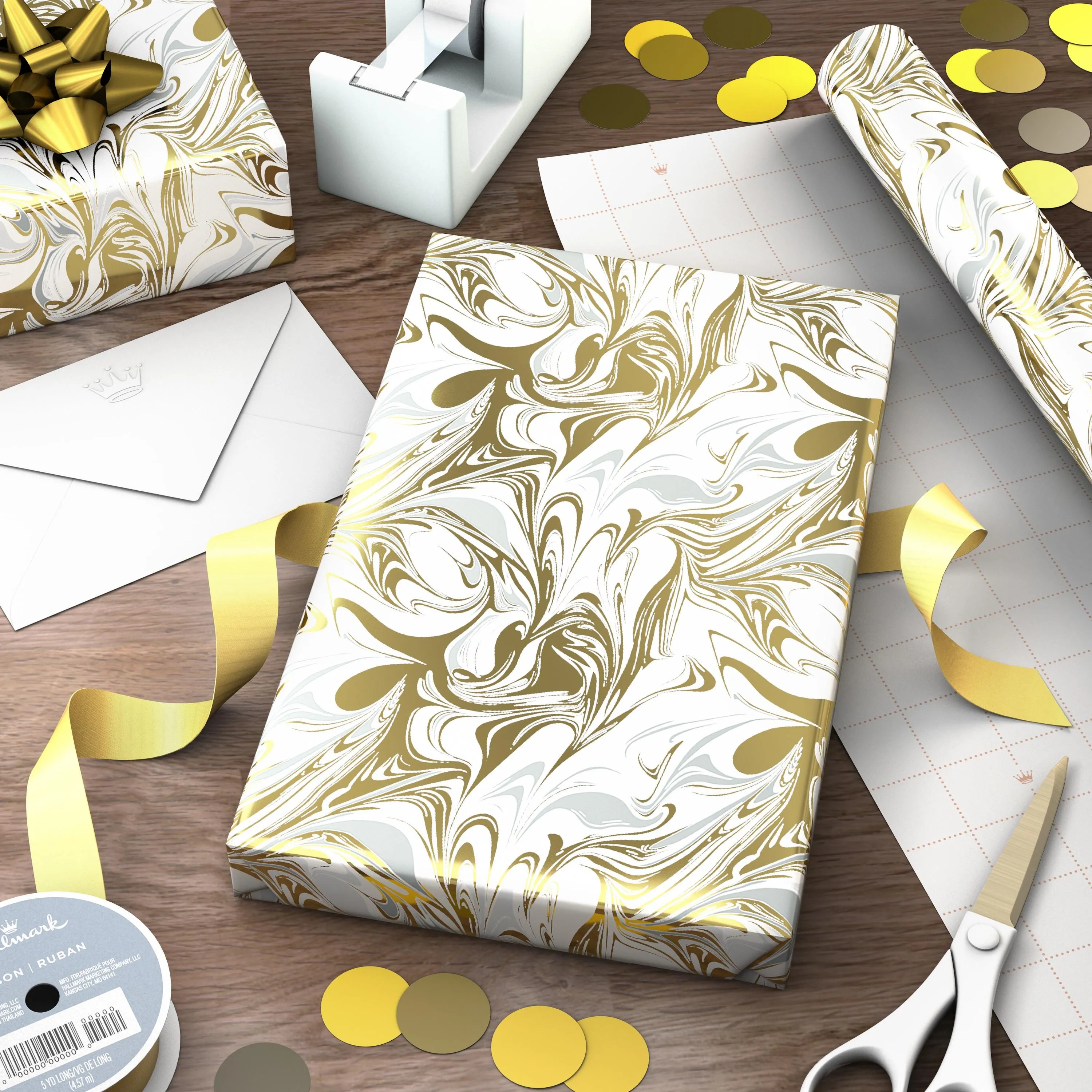 Gold Christmas Wrapping Paper Roll -3 Rolls 43cm x 3m, Metallic & Polka Dot Patterns for Gifts, Weddings  More