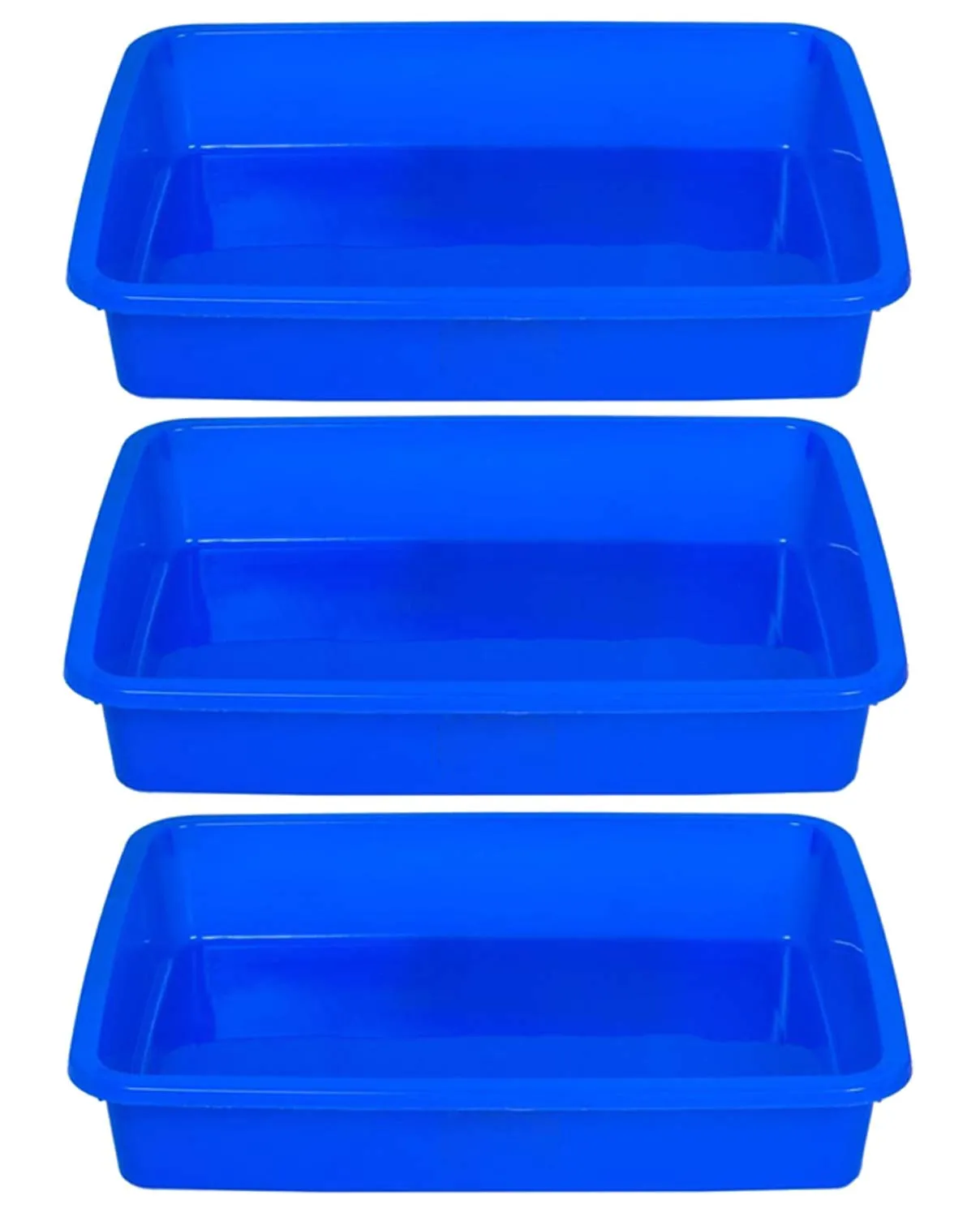 Kuber Industries Plastic 3 Pieces Medium Size Stationary Office Tray, File Tray, Document Tray, Paper Tray A4 Documents/Papers/Letters/folders Holder Desk Organizer (Blue) CTKTC034798