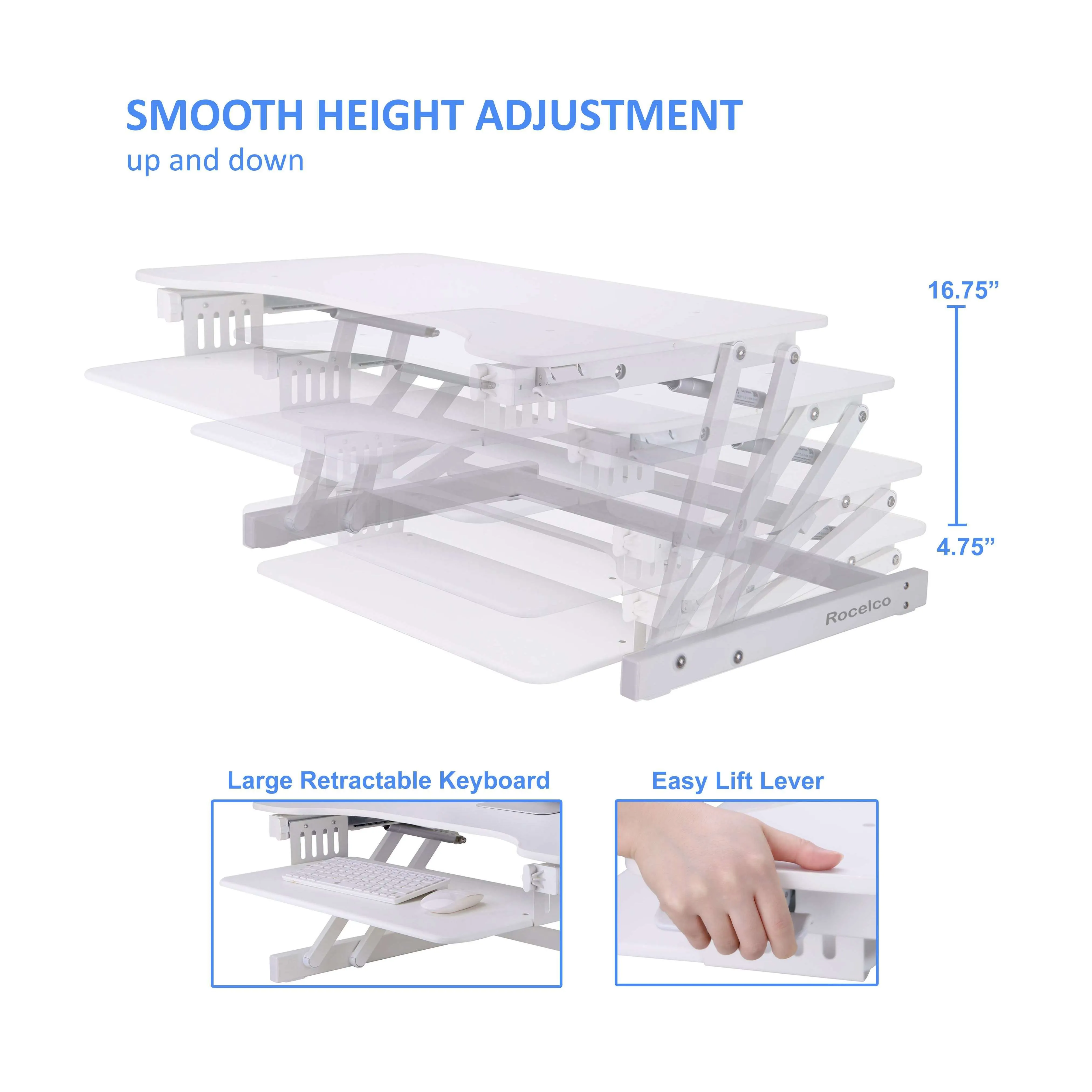 Lorell/Rocelco 32” Height-Adjustable  Dual-Monitor Standing Desk Converter, Gas Spring, Large Keyboard Tray, R ADRW/R ADRG/R ADRB