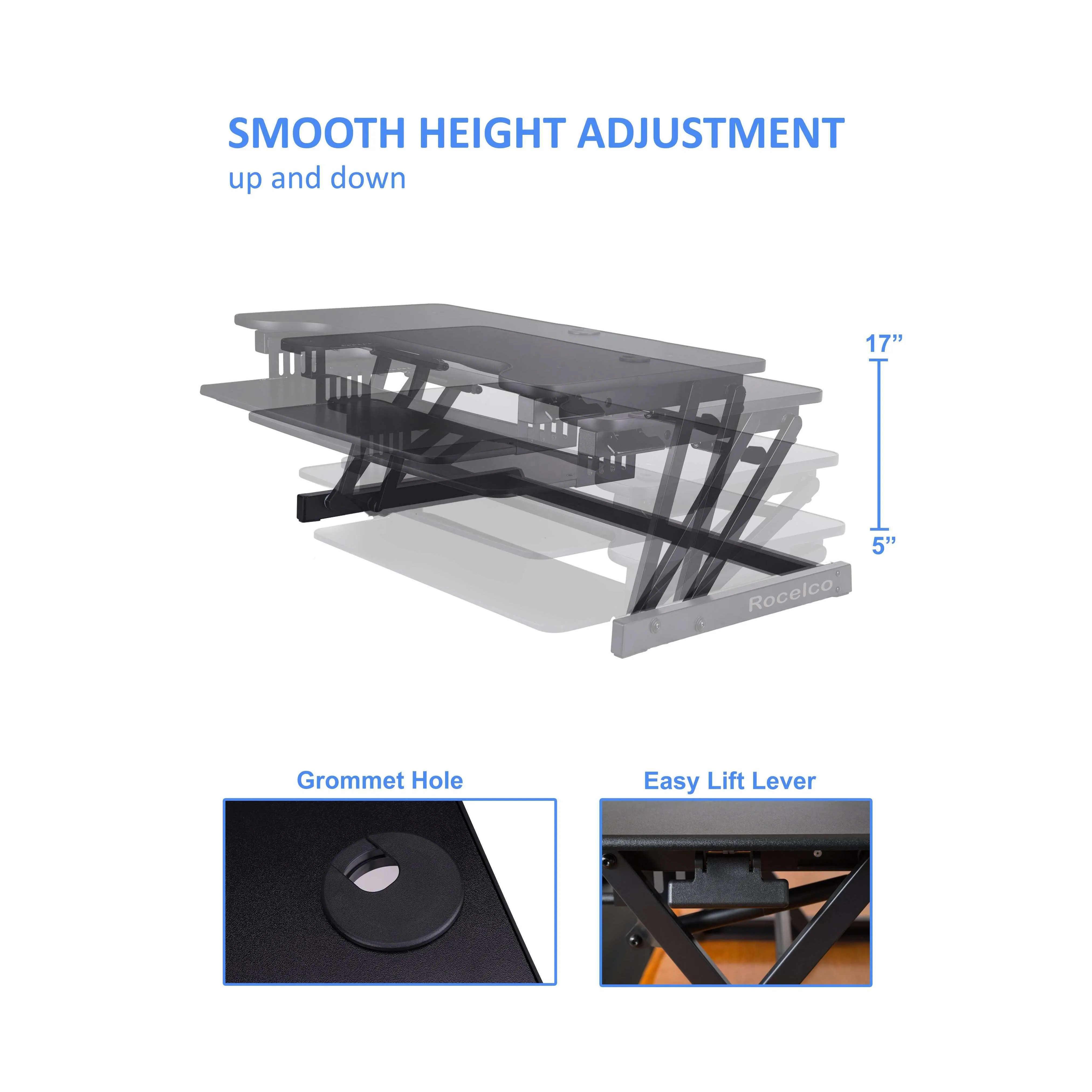 Lorell/Rocelco 40” Large Height-Adjustable Standing Desk Converter with Dual Monitor Mount BUNDLE, R DADRB-40-DM2,R DADRT-40-DM2