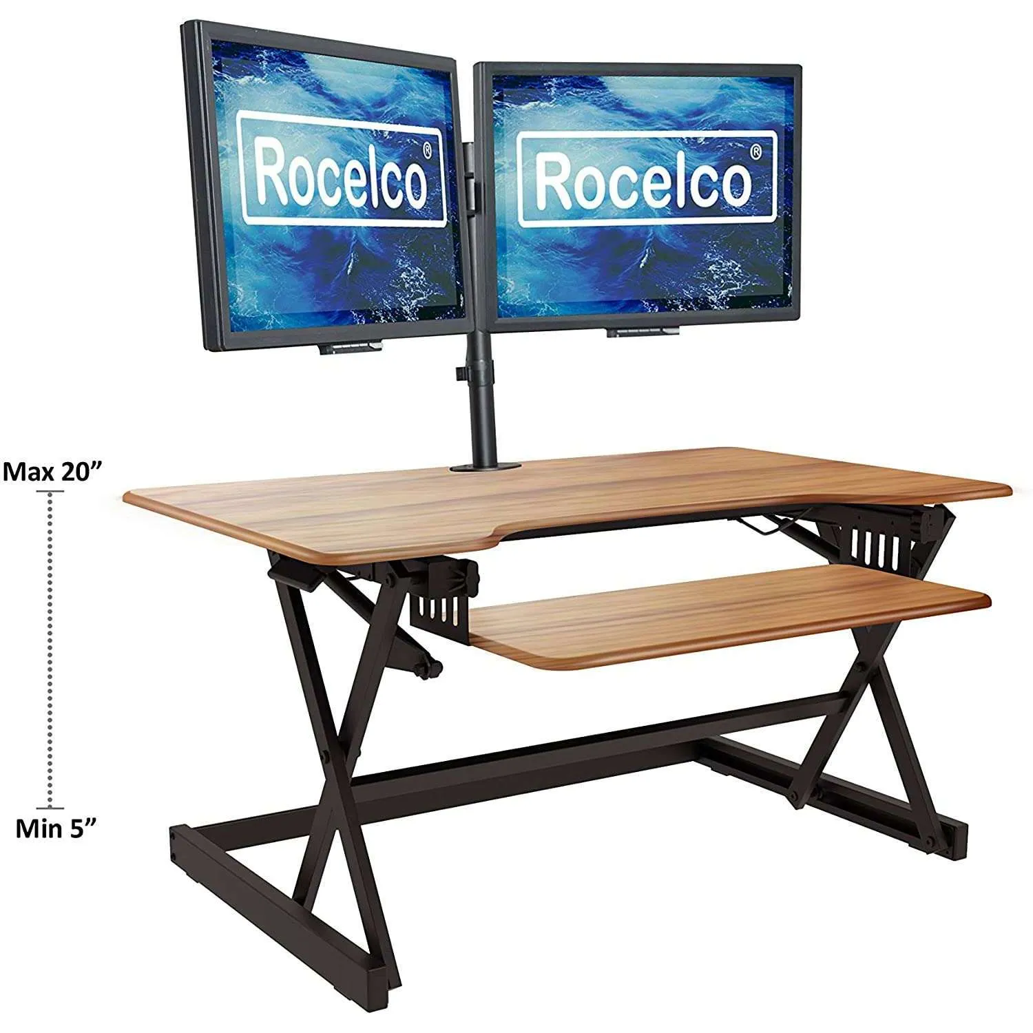 Lorell/Rocelco 40” Large Height-Adjustable Standing Desk Converter with Dual Monitor Mount BUNDLE, R DADRB-40-DM2,R DADRT-40-DM2