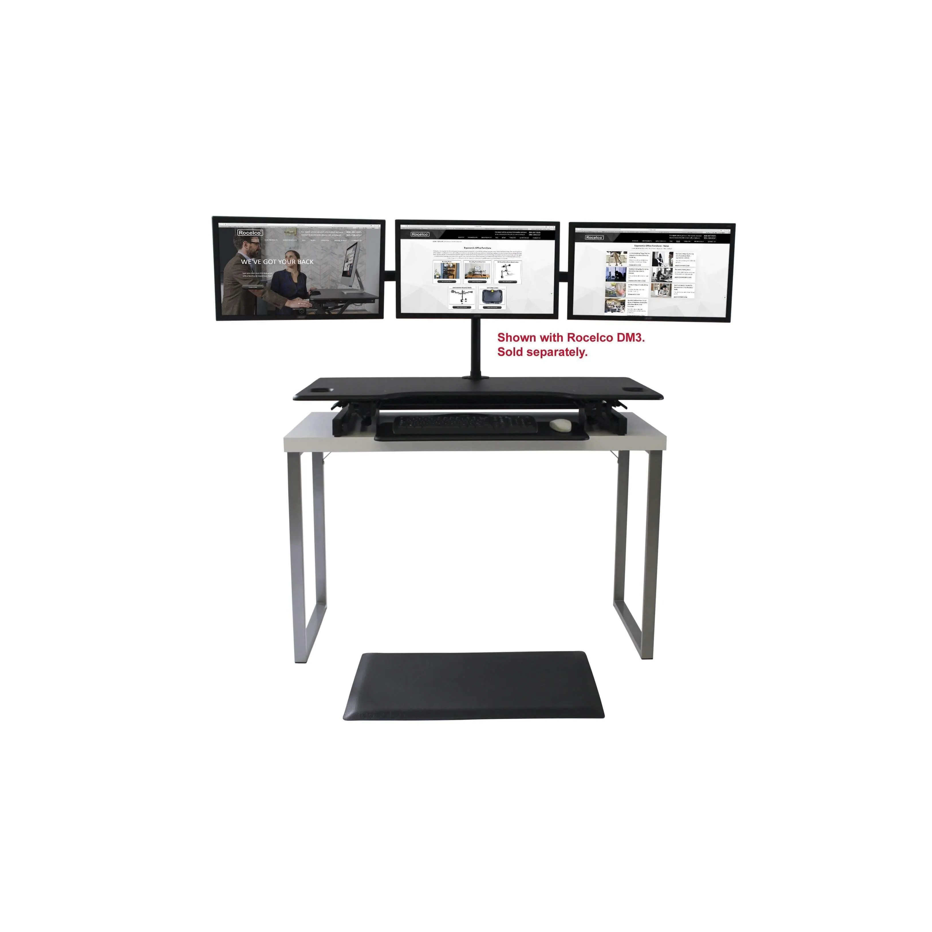 Lorell/Rocelco 46” Large Height-Adjustable Standing Desk Converter w/ Anti Fatigue Mat BUNDLE, R DADRB-46-MAFM, Black