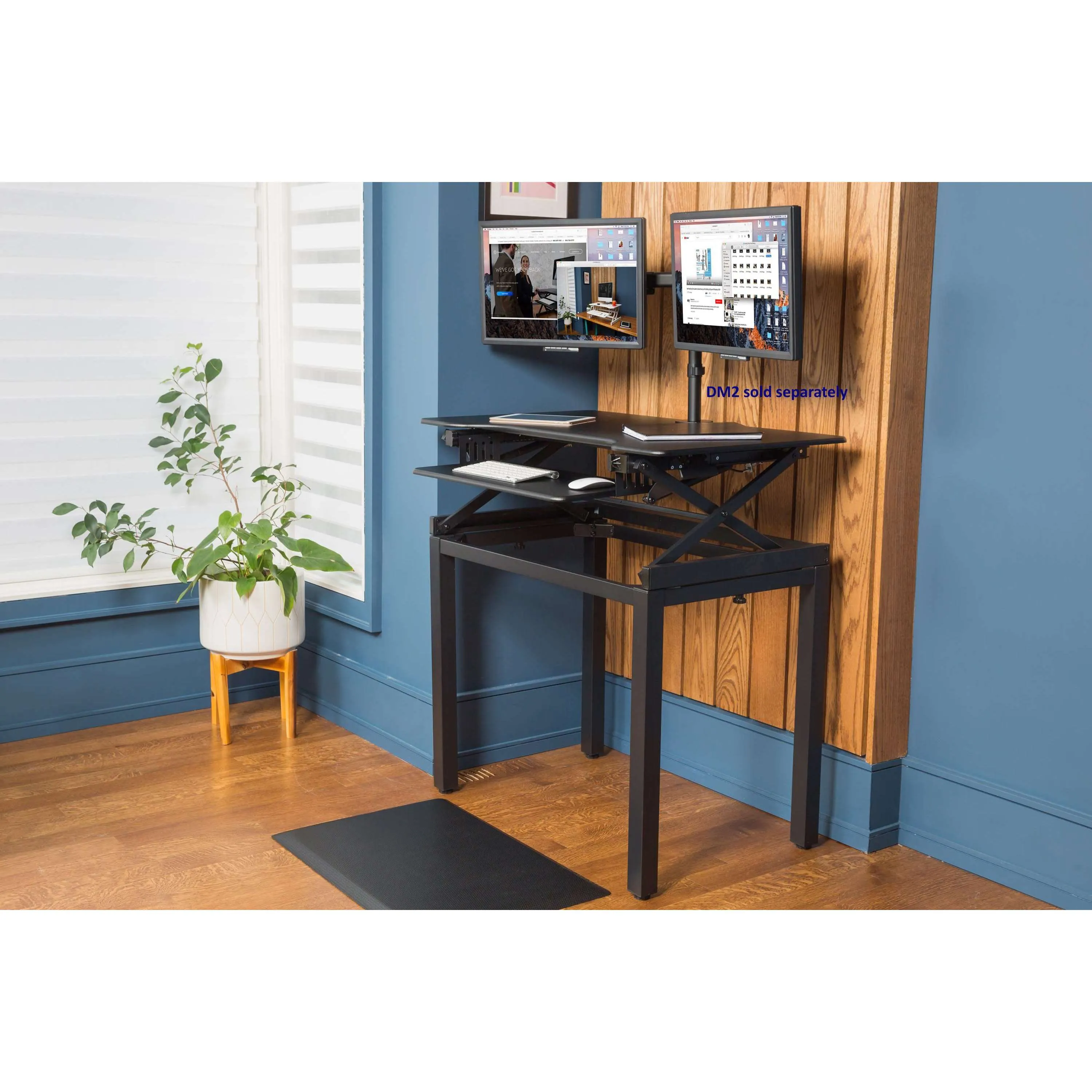 Lorell/Rocelco Black 40” Large Height Adjustable Standing Desk BUNDLE |  Dual Monitor Riser | Deluxe Floor Stand, R DADRB-40-FS