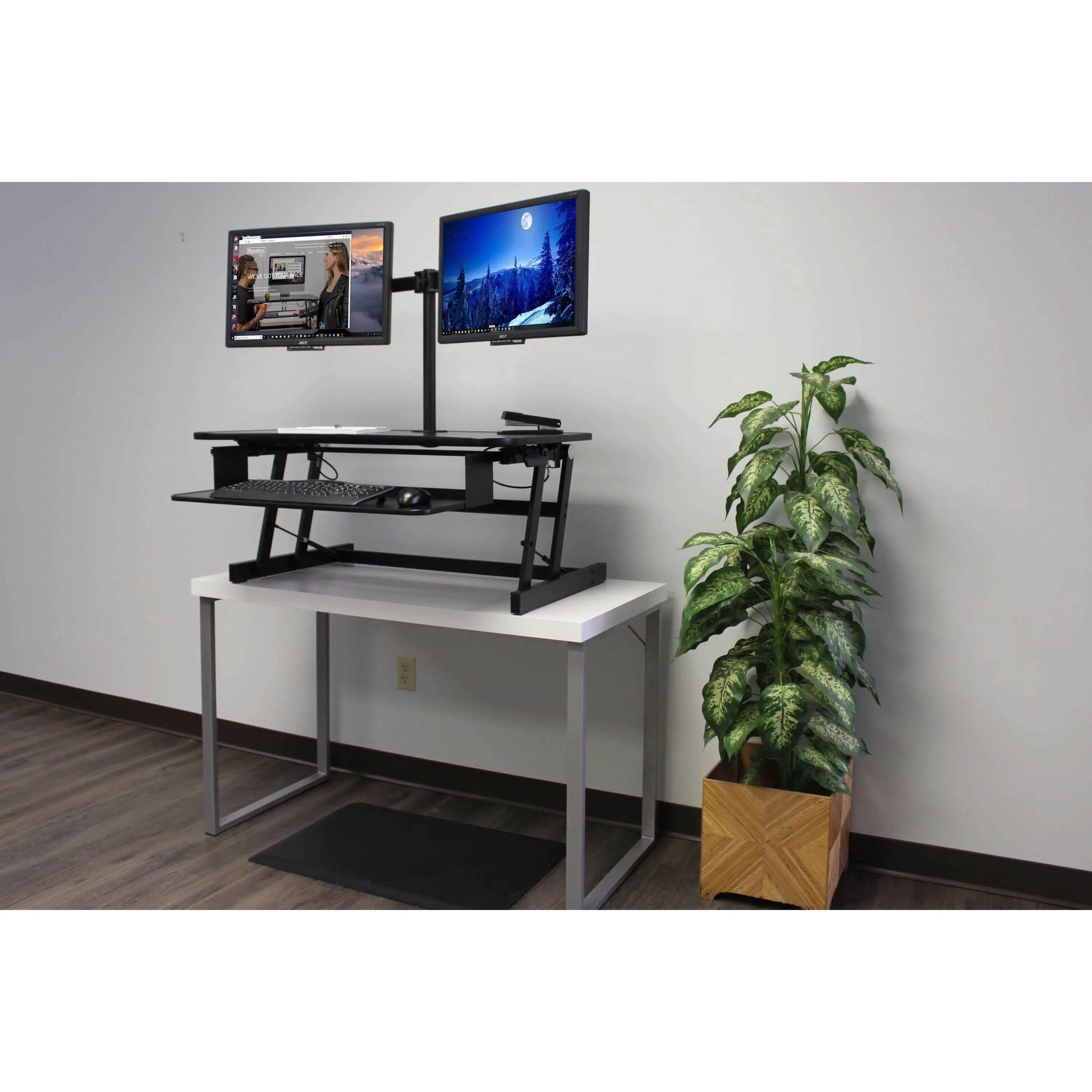 Lorell/Rocelco Deluxe Height-Adjustable Standing Desk Converter, Dual-Monitor Mount and Anti-Fatigue Mat BUNDLE, R DADRB-DM2-MAF, R DADRB-DM2-MAFM