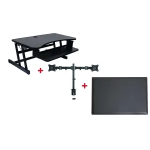 Lorell/Rocelco Deluxe Height-Adjustable Standing Desk Converter, Dual-Monitor Mount and Anti-Fatigue Mat BUNDLE, R DADRB-DM2-MAF, R DADRB-DM2-MAFM