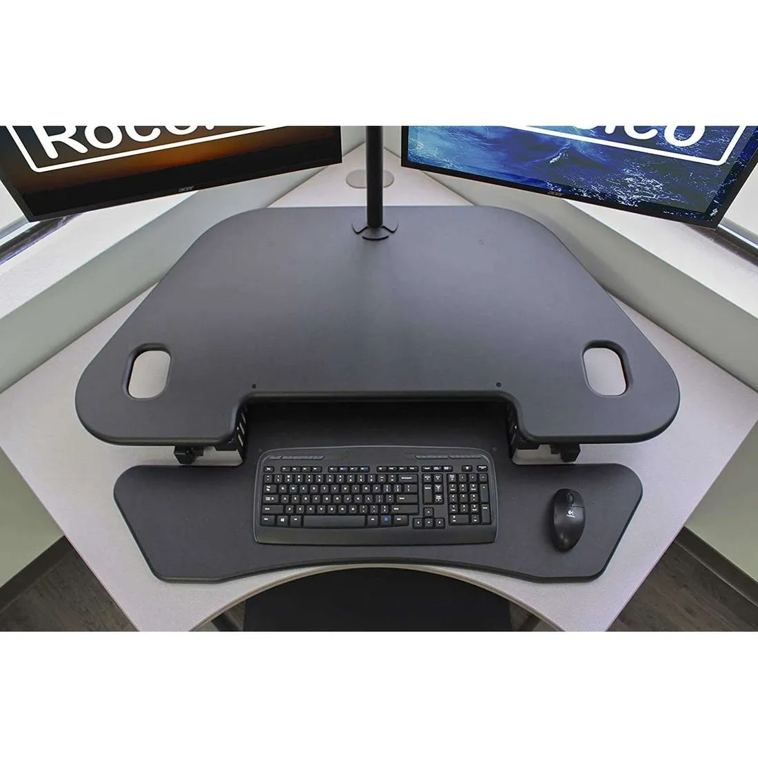 Lorell/Rocelco R CADRB-46 Black Corner Standing Desk Converter, Gas Spring Assist, Large Keyboard Tray