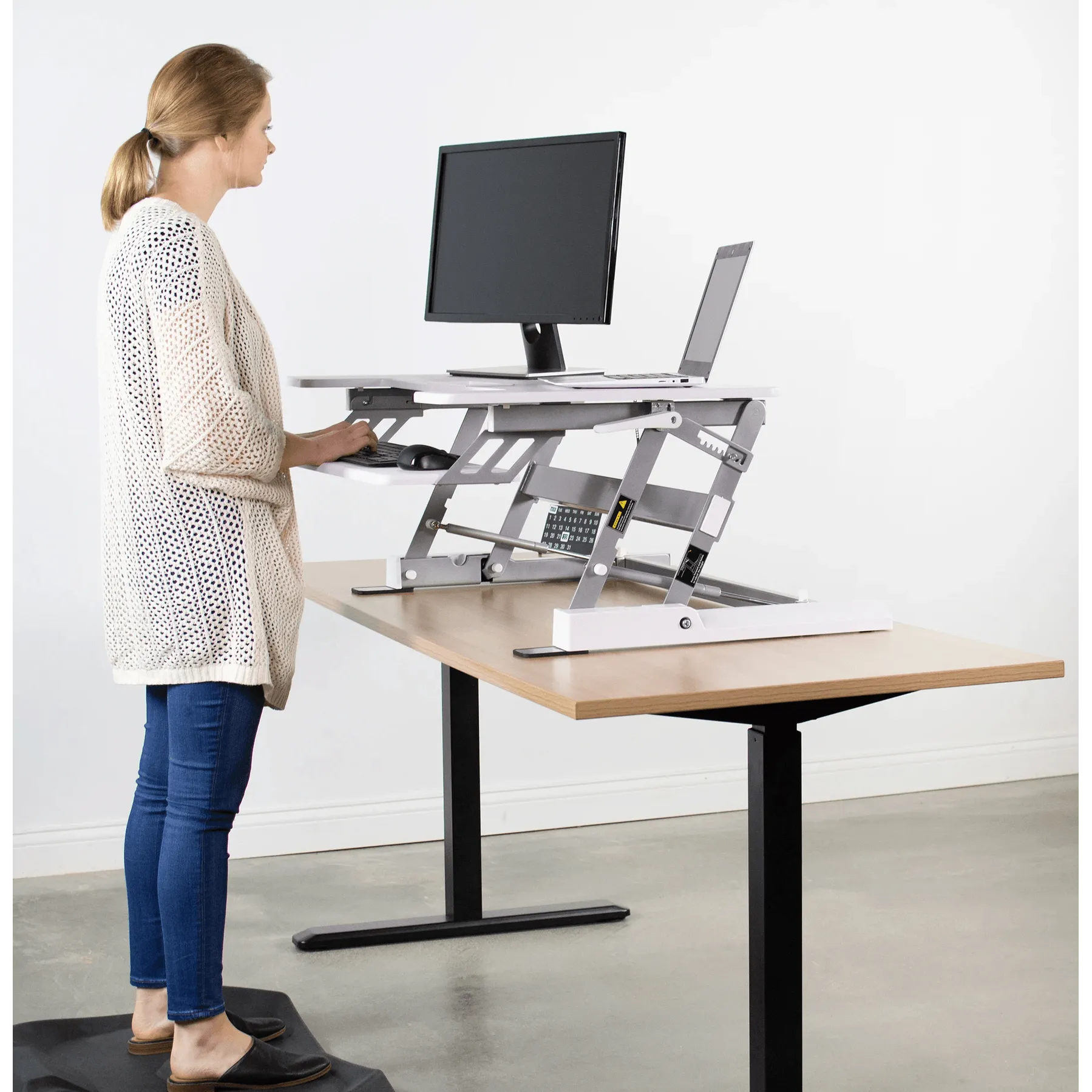 VIVO 36" White Height-Adjustable Standing Desk Monitor Riser Tabletop, DESK-V000W