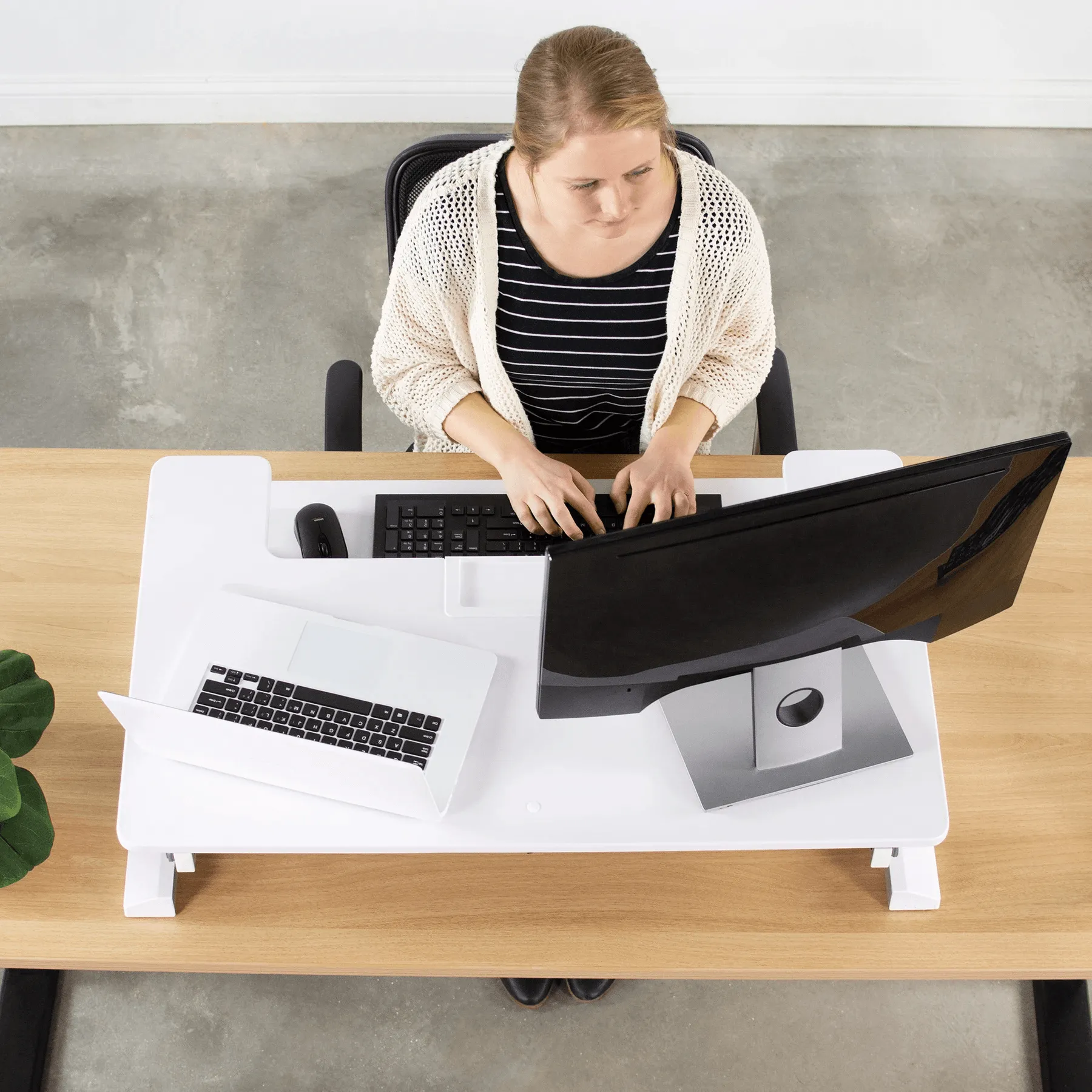 VIVO 36" White Height-Adjustable Standing Desk Monitor Riser Tabletop, DESK-V000W