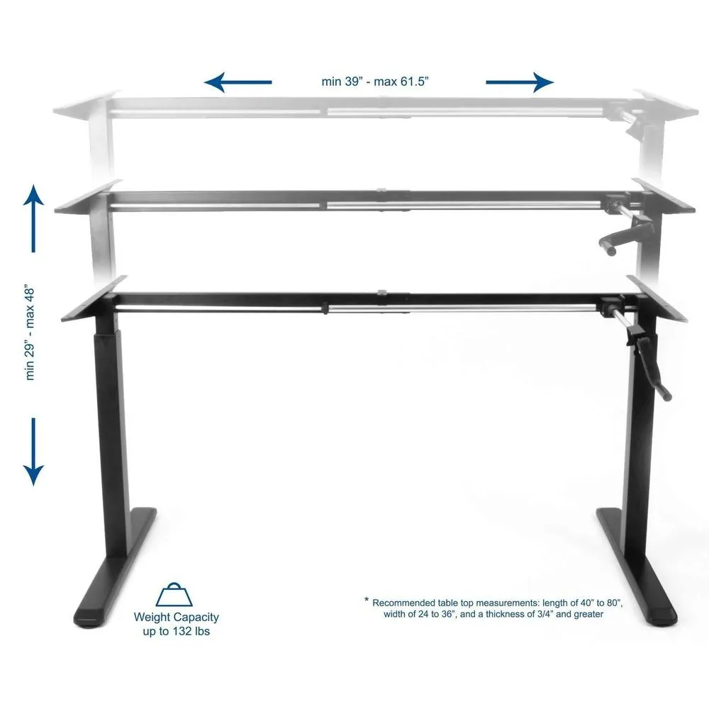 VIVO 40”-80”  Height-Adjustable Standing Desk Frame Crank Ergonomic System, DESK-V101M/V101MW