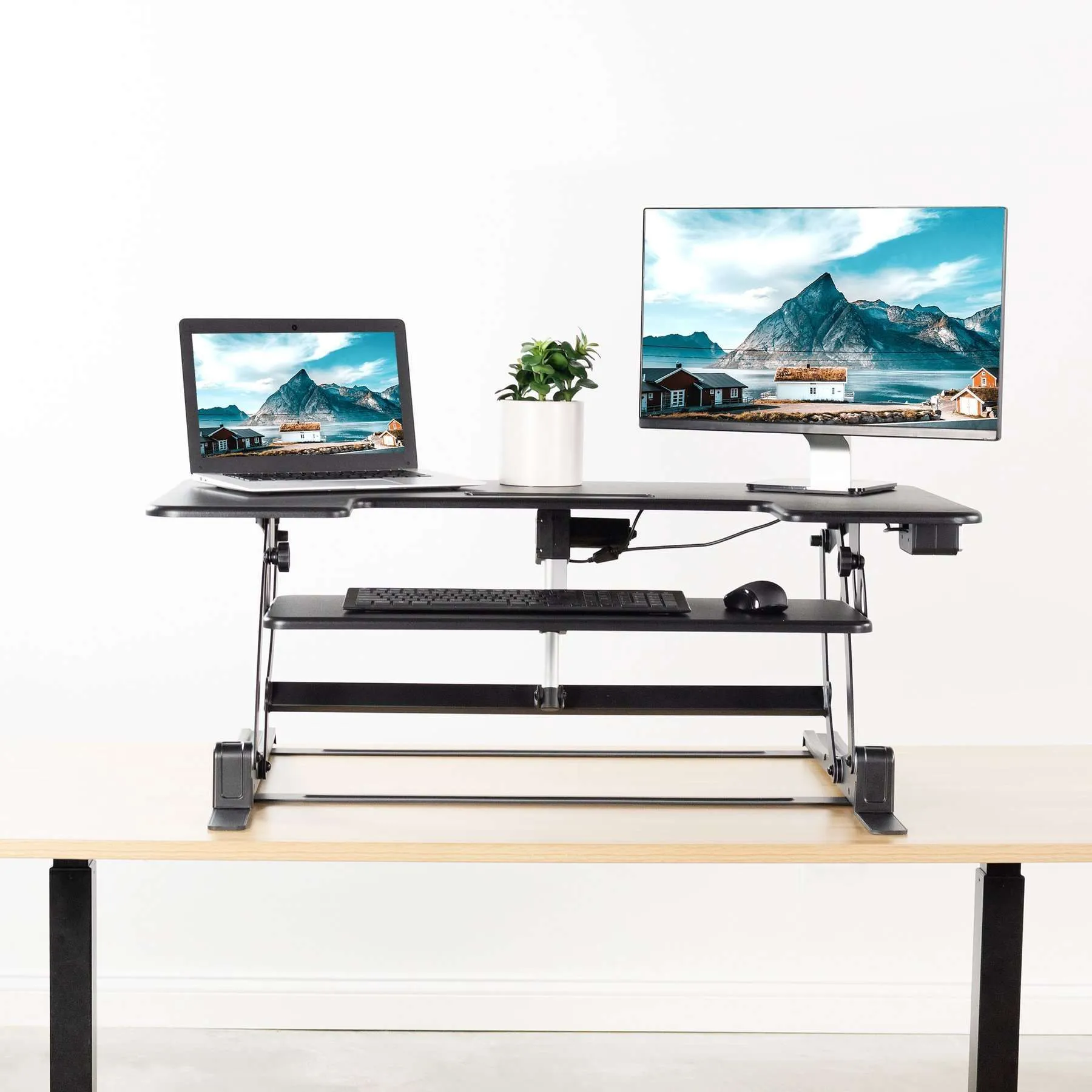 VIVO 42" Black Electric Height-Adjustable Extra Wide StandUp Desk Converter, DESK-V000VLE