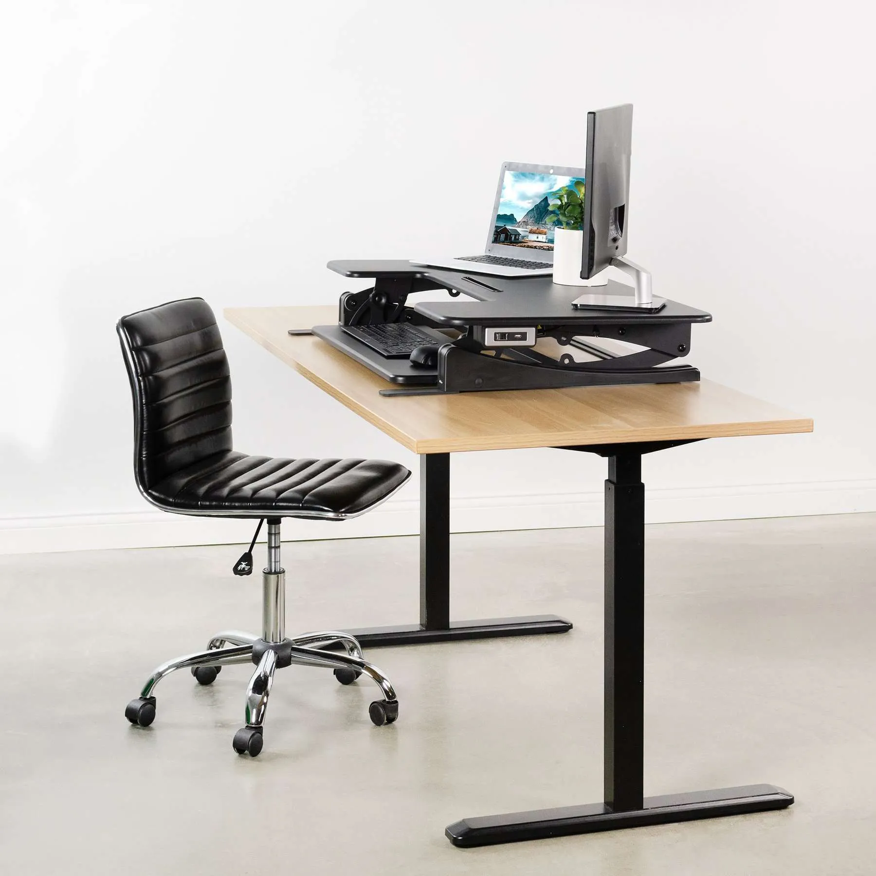 VIVO 42" Black Electric Height-Adjustable Extra Wide StandUp Desk Converter, DESK-V000VLE