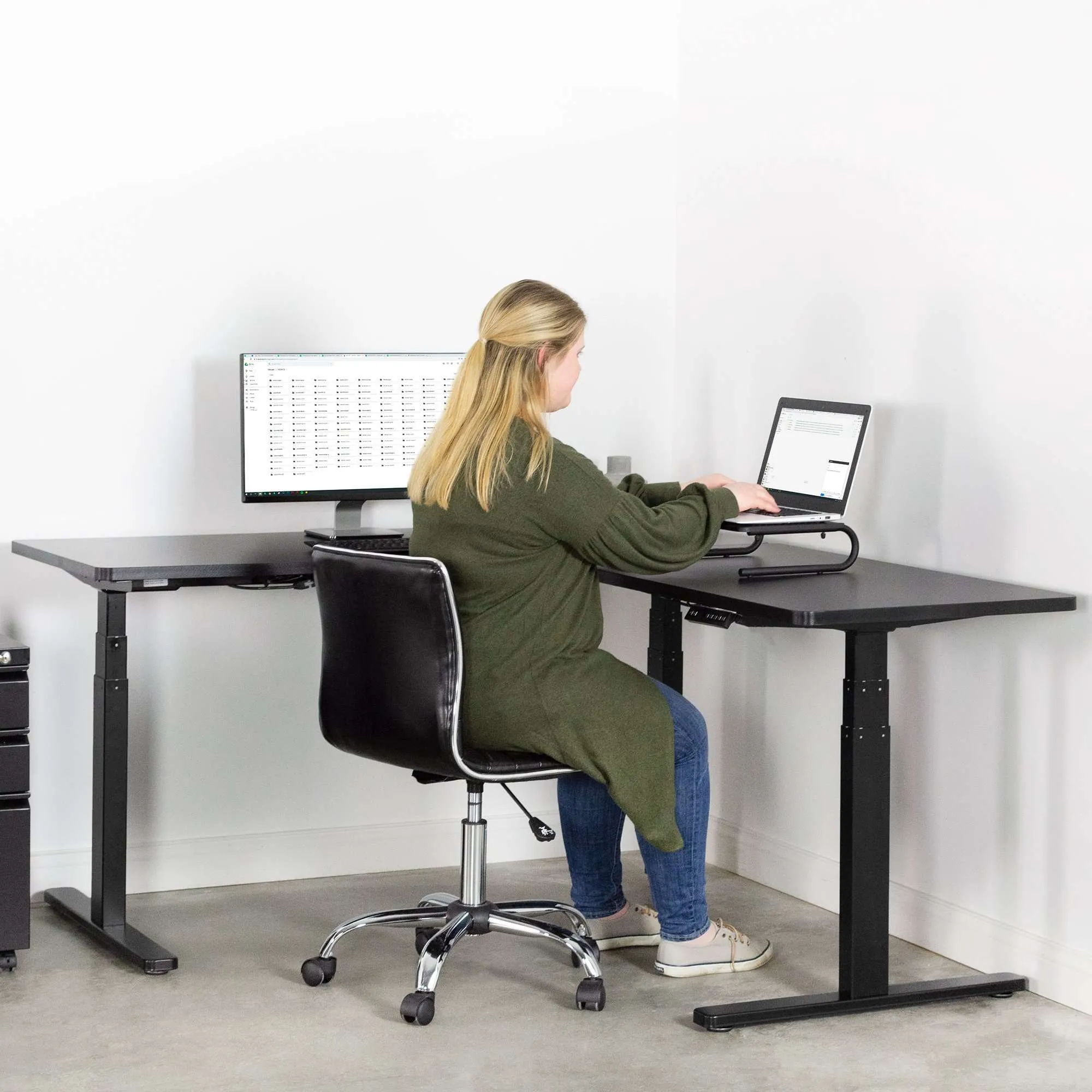 VIVO Black Corner 67" x 60" Electric Height-Adjustable Standing Desk, DESK-KIT-3E6B