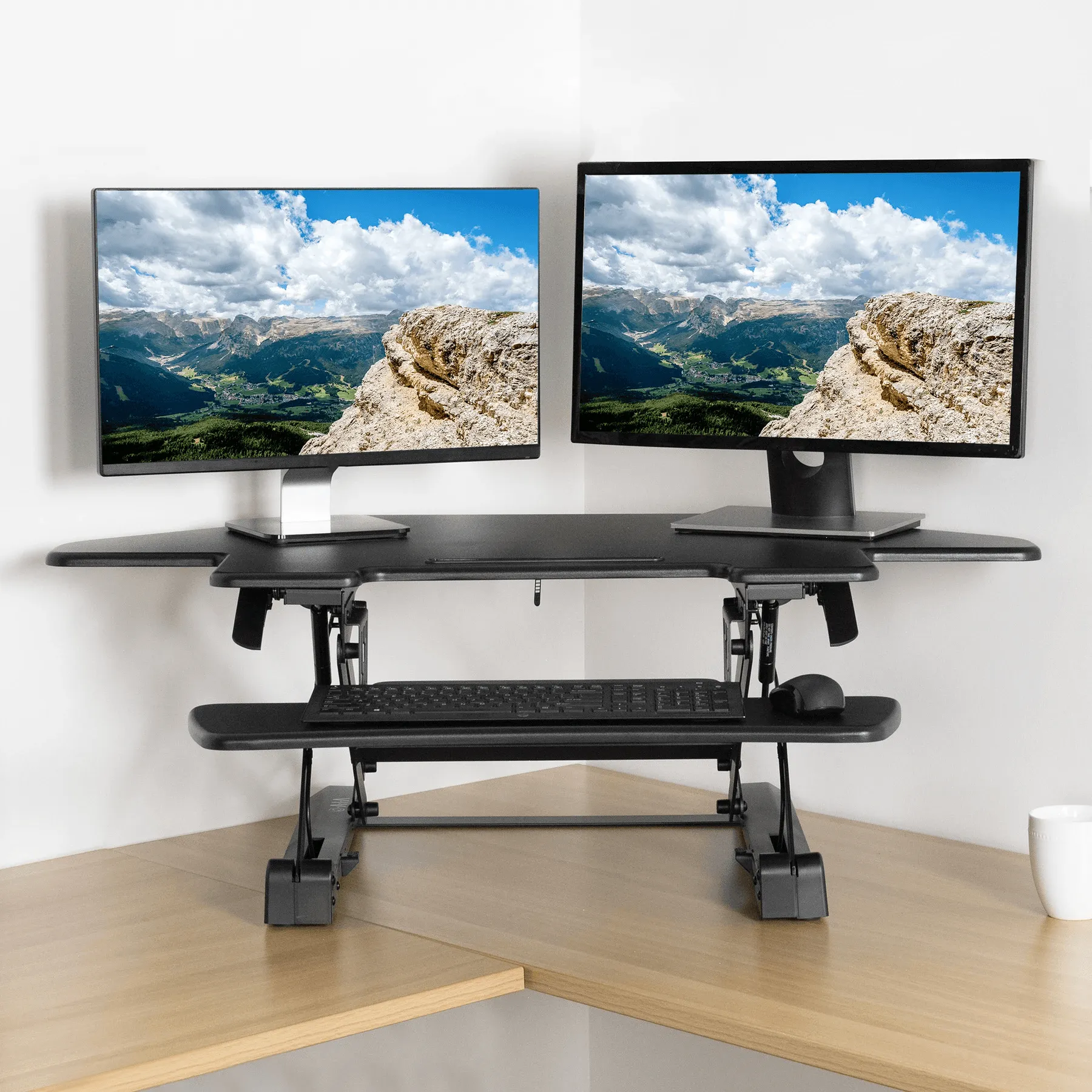 VIVO Black Deluxe Corner Height-Adjustable Standing Desk  Monitor Riser, DESK-V000DC