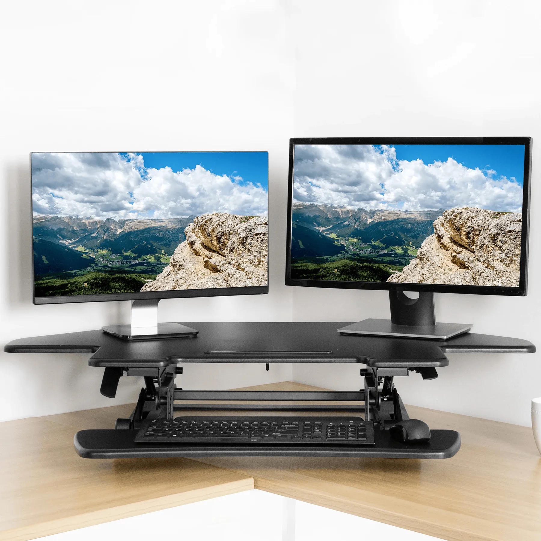 VIVO Black Deluxe Corner Height-Adjustable Standing Desk  Monitor Riser, DESK-V000DC