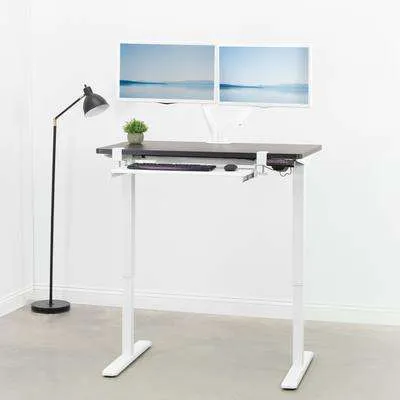 VIVO Espresso Table Top, White Frame 43" x 24" Electric Height-Adjustable Standing Desk, DESK-KIT-1W4E