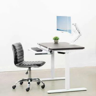 VIVO Espresso Table Top, White Frame 43" x 24" Electric Height-Adjustable Standing Desk, DESK-KIT-1W4E