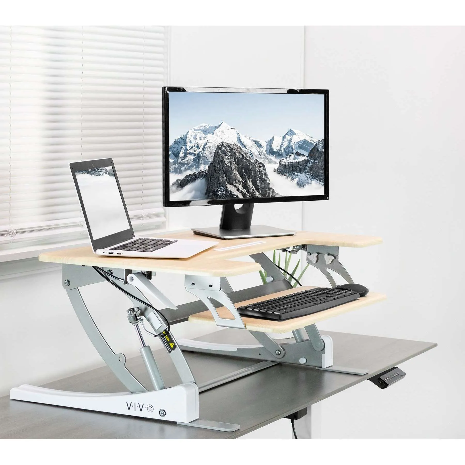 VIVO Light Wood / White 36" Desk Riser,  DESK-V000VA