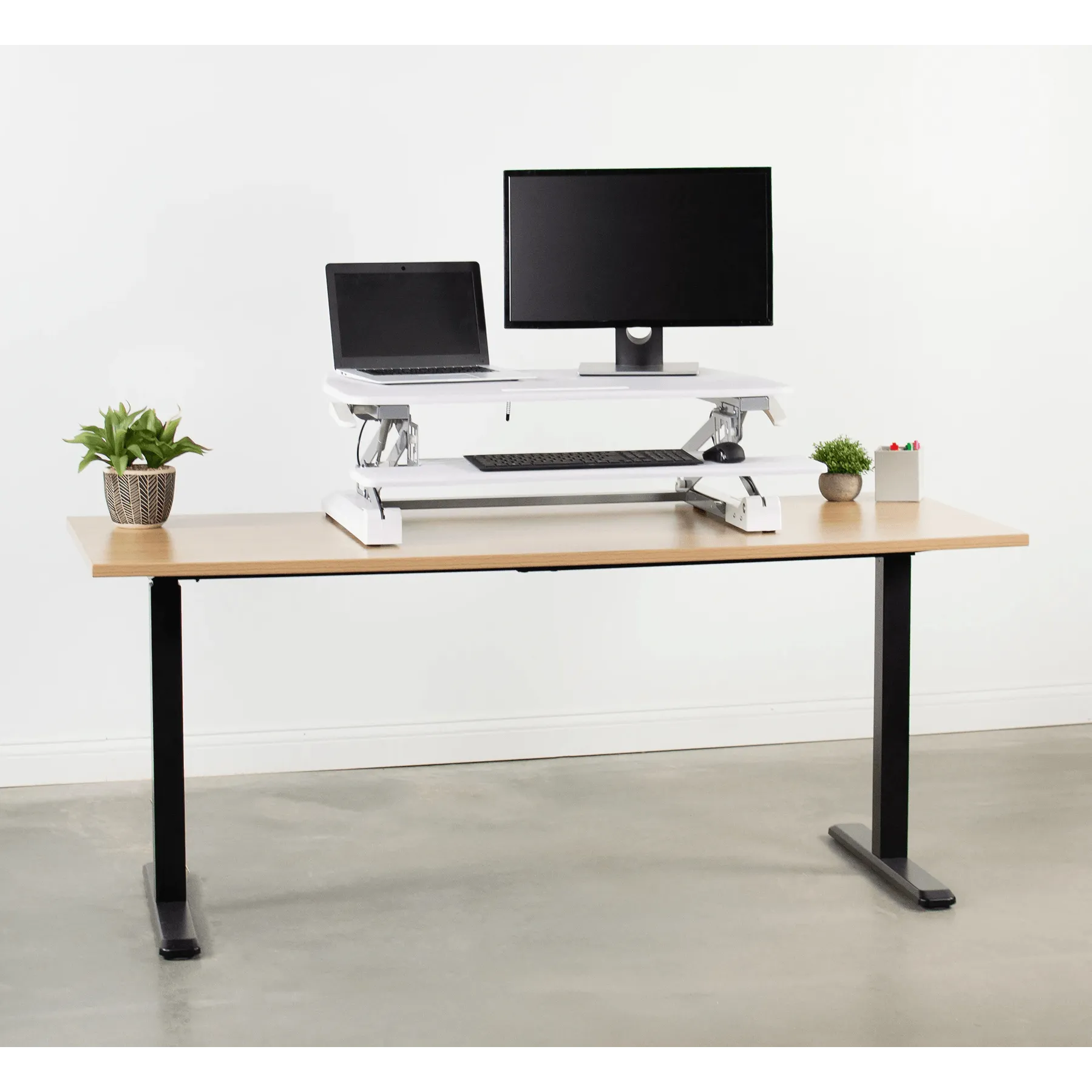 VIVO White Deluxe Height-Adjustable Standing Tabletop Desk Monitor Riser, DESK-V000DW